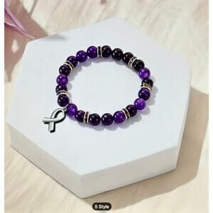 Inspirational Beaded Cancer Survivor Breast Unisex Gift bracelet Purple Crystal